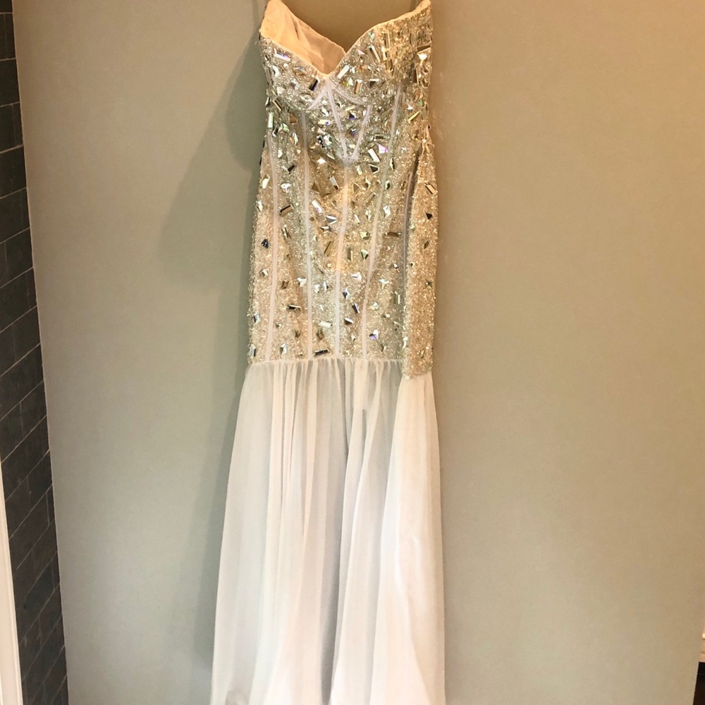 Jovani White Prom Dress with crystal and beads